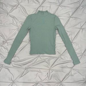 NEVER WORN Mint Green Long Sleeve Ribbed Womens Top